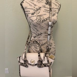 MICHAEL KORS CARMEN LITE CREAM WITH FAUX SNAKESKIN TRIM